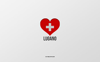 I Love Lugano, Swiss cities, Day of Lugano, gray background, Lugano, Switzerland, Swiss flag heart, favorite cities, Love Lugano HD wallpaper
