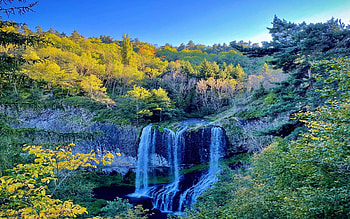 Cascade de la Beaume, France, fall, colors, landscape, trees, autumn, sky, forest HD wallpaper