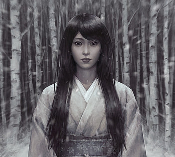 Girl, portrait, gorgeous, kimono, frumusete, asian, art, bw, superb, zhongweidong, fantasy HD wallpaper