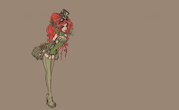 Girl, fantasy, art, green, red, green dress, red hair, dress HD wallpaper