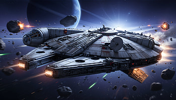 Millennium Falcon — Space, Millennium Falcon, Spaceship, Asteroid, Planet, Space Battle HD wallpaper