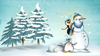 Build a Snowman, winter, whimiscal, firefox persona, cute, cold, strees, snowman, penguins, snow, ball HD wallpaper
