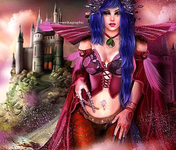 Red Castle, colors, weird things people wear, digital art, beautiful, woman, creative pre-made, love four seasons, fantasy, manipulation HD wallpaper