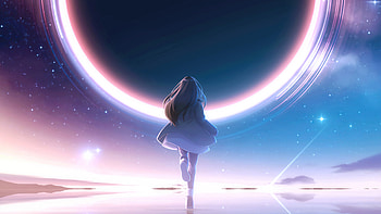 Anime Girl Reflection Starry Night, anime-girl, anime, artist, artwork, digital-art HD wallpaper