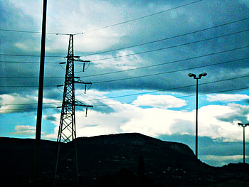 electric sky, clouds, blue sky, sky, electric towers HD wallpaper