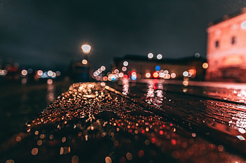 Water drops, road, surface, bokeh HD wallpaper