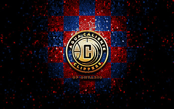 Agua Caliente Clippers, glitter logo, NBA G League, red blue checkered background, basketball, american basketball team, Agua Caliente Clippers logo, mosaic art HD wallpaper