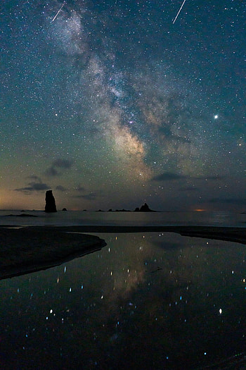Nature, Stars, Rocks, Reflection, Starry Sky HD phone wallpaper