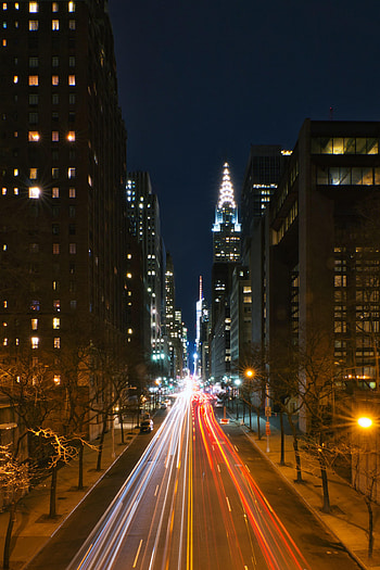Cities, Streets, Road, Lines, Long Exposure, Night City HD phone wallpaper