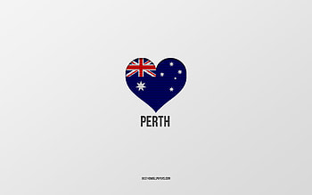 I Love Perth, Australian cities, Day of Perth, gray background, Perth, Australia, Australian flag heart, favorite cities, Love Perth HD wallpaper