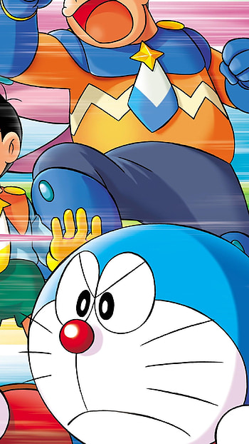 Doraemon, fighting gang group, fighting, gang, group HD phone wallpaper