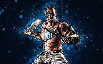 Kano, , blue neon lights, Mortal Kombat Mobile, fighting games, MK Mobile, creative, Mortal Kombat, Kano Mortal Kombat HD wallpaper