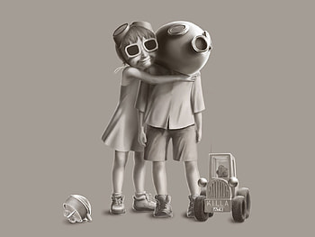 Children, Toys, Love, Couple, Pair, Car, , Drawing, Machine, Mask, Embrace HD wallpaper