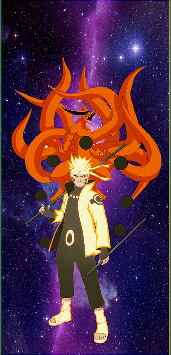 Naruto and Kurama, pain, narutouzumaki, sagemode, sixsagemode, shippuden, ninetails, space, japanese, anime series, tailed beast, anime HD phone wallpaper