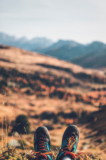 Nature, Mountains, Miscellanea, Miscellaneous, Legs, Sneakers, Rest, Relaxation HD phone wallpaper