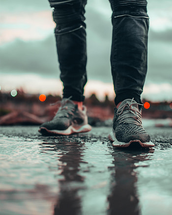 Reflection, Miscellanea, Miscellaneous, Legs, Sneakers, Asphalt, Human, Person HD phone wallpaper
