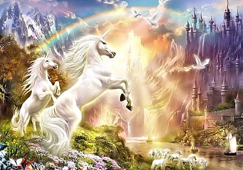 Rainbow Meditation, pretty, Fantasy, Unicorn, Rainbow HD wallpaper