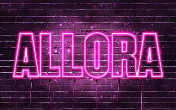Allora, , with names, female names, Allora name, purple neon lights, Allora Birtay, Happy Birtay Allora, popular italian female names, with Allora name HD wallpaper