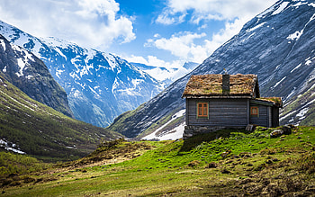 Snow, Landscape, , Cabin, Cloud, House, Sky HD wallpaper