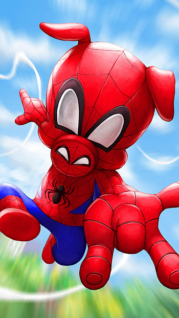 spider piggy, red, sky, blue, spider man, webs, pig HD phone wallpaper