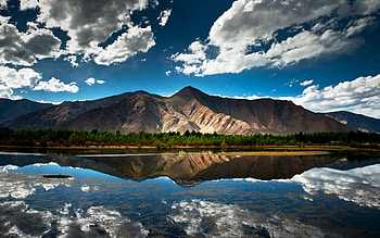 like a mirror, reflection, clouds, sky, nature, mountains, lake HD wallpaper