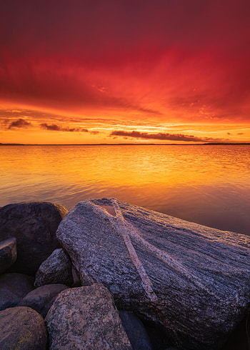 Nature, Sunset, Stones, Sky, Rocks, Horizon HD phone wallpaper