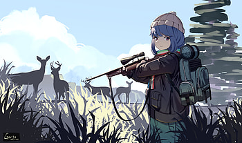 Rin Shima, Anime, Laid Back Camp, Hunting HD wallpaper