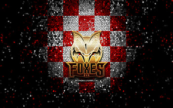 HC Bolzano Foxes, glitter logo, ICE Hockey League, red white checkered background, hockey, austrian hockey team, HC Bolzano Foxes logo, mosaic art, HC Bolzano, HC Bozen-Bolzano HD wallpaper