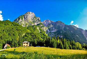 Nature, Houses, Sky, Mountains, Brightly, Meadow, Clear, I See, Small Houses, Slovenia HD wallpaper