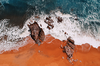Aerial view, waves, tide, rocks, coast HD wallpaper