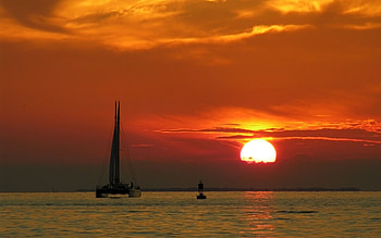 Landscape, Sunset, Sea, Yachts HD wallpaper