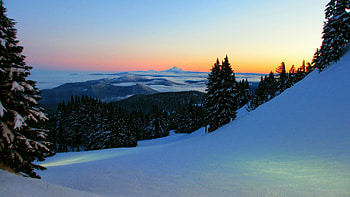 Mount Hood, winter, sunrise, landscape HD wallpaper