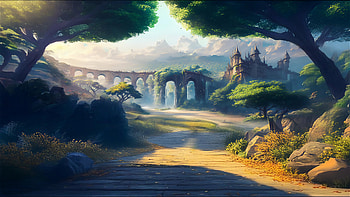 Echoes of Evergreen Memories, fantasy, artistic, Anime, castle, landscape, anime landscape, fantasy landscape, fantasy anime HD wallpaper