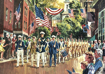 4th of July Parade 1, art, 4th of July, flags, illustration, artwork, occasion, wide screen, holiday, patriotism, painting, parade HD wallpaper