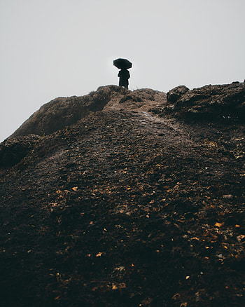 Umbrella, Mountain, Silhouette, Miscellanea, Miscellaneous, Garden, Human, Person, Loneliness, Hill HD phone wallpaper