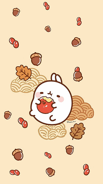 Fall themed Molang, art, leaves, bunny, editing HD phone wallpaper