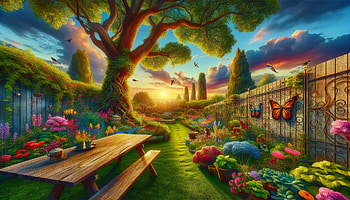 Enchanting Sunset Garden, Backyard, garden, flower, nature HD wallpaper