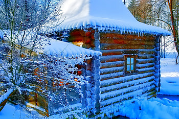 Logcabin in Winter, canada, Cabin, firs, snow HD wallpaper