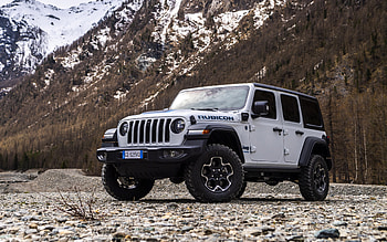 2021, Jeep Wrangler Unlimited Rubicon, exterior, front view, new white Wrangler Rubicon, SUV, American cars, Jeep HD wallpaper