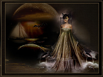 GHOST IN THE NIGHT, night, ship, ghost, moon, ocean, female HD wallpaper
