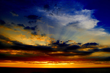 The END of A DAY, sea, rays, clouds, sky, sunset HD wallpaper