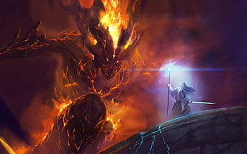 Gandalf, Balrog, Fantastic artwork, Fantasy portrayal HD wallpaper