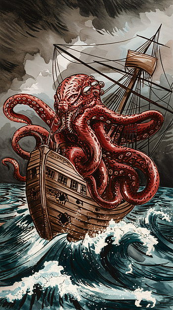 Kraken Conquest: A Stunning Adventure, octopus, ocean, storm HD phone wallpaper