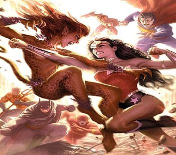 Wonder Woman vs Cheetah, flash, wonder woman, superman, batman, cheetah HD wallpaper