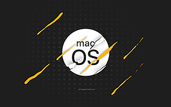 MacOS logo, , gray background, macOS emblem, creative art, macOS, computer brands HD wallpaper