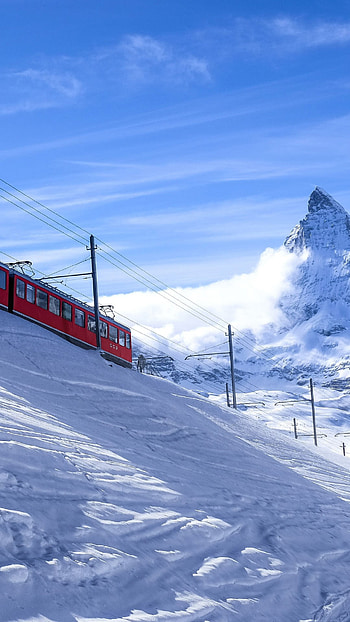 Switzerland Alps train, Snowy mountains, Sky-high adventure, Scenic railways HD phone wallpaper
