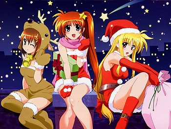 Magical Girl Lyrical Nanoha A's, smile, fate, magical lyrical nanoha as, anime girl, christmas, x-mas, blushing, nanoha, hayate, santa HD wallpaper