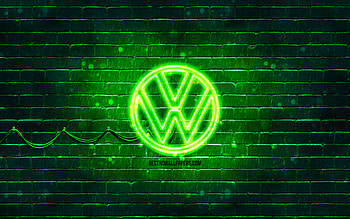 Volkswagen green logo, green brickwall, , Volkswagen new logo, cars brands, VW logo, Volkswagen neon logo, Volkswagen 2021 logo, Volkswagen logo, Volkswagen HD wallpaper