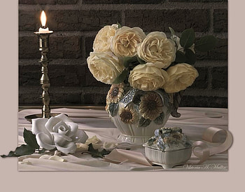 still life, bouquet, graphy, roses, vase, beautiful, nice, candlestick, rose, box, candle, flower, cool, flowers HD wallpaper