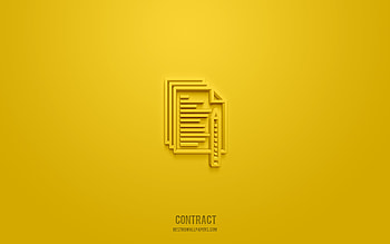 Contract 3d icon, yellow background, 3d symbols, Contract, business icons, 3d icons, Contract sign, business 3d icons HD wallpaper